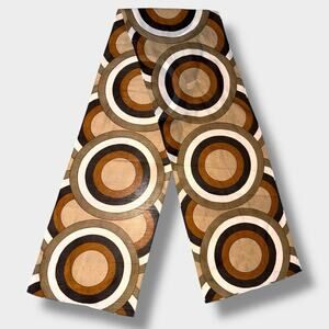 Vintage Mod Geometric Circle Scarf Brown Tan Long Skinny 1960s 1970s Vera